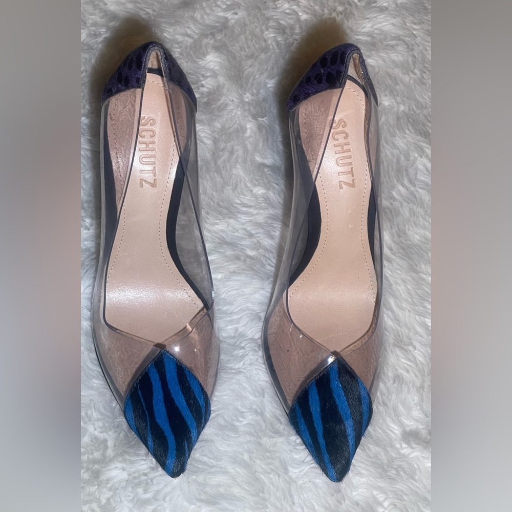 SCHUTZ Blue and Black Transparent Heels pumps size 5.5B